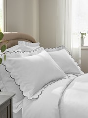 White and Charcoal 200 Thread Count Scallop Duvet Cover and Pillowcase Set - Image 2 of 4
