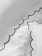White and Charcoal 200 Thread Count Scallop Duvet Cover and Pillowcase Set - Image 3 of 4