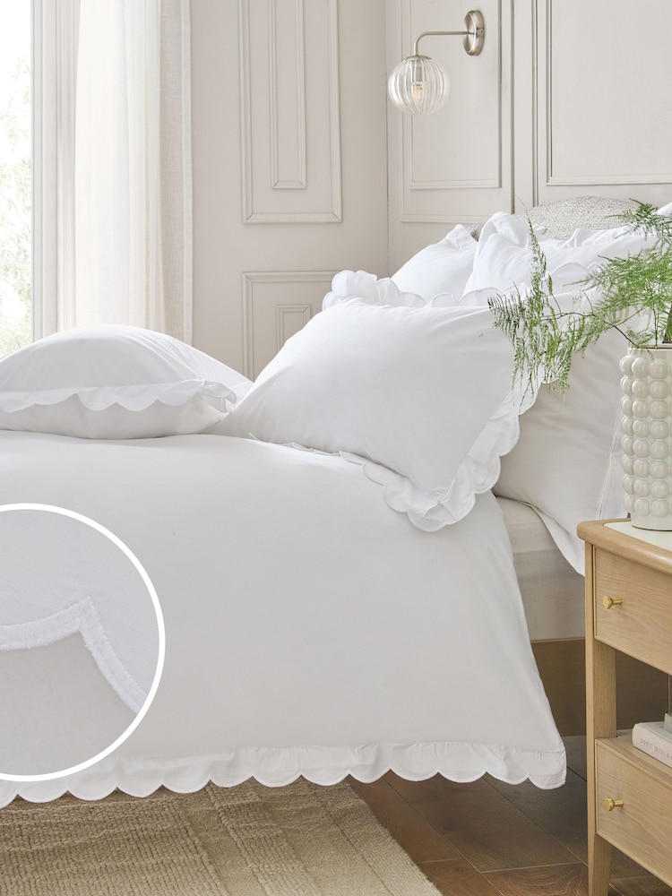 White 200 Thread Count Scallop Duvet Cover and Pillowcase Set - Image 1 of 6 White 200 Thread Count Scallop Duvet Cover and Pillowcase Set - Image 1 of 6