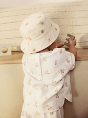 Blue/Neutral Bear Embroidered 100% Cotton Baby Bucket Hats 2 Pack (0mths-2yrs) - Image 3 of 8