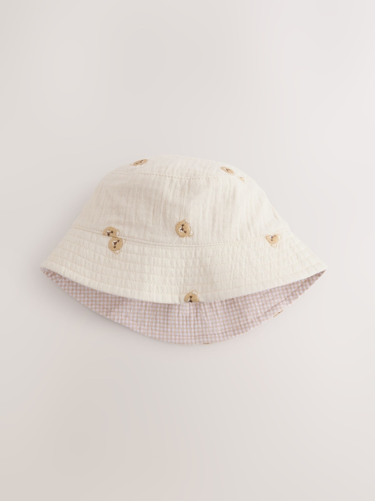Blue/Neutral Bear Embroidered - Pack de 2 gorros de pescador de algodón 100 % para bebé (0 meses - 2 años) - Image 5 of 8