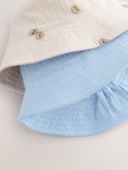 Blue/Neutral Bear Embroidered 100% Cotton Baby Bucket Hats 2 Pack (0mths-2yrs) - Image 7 of 8