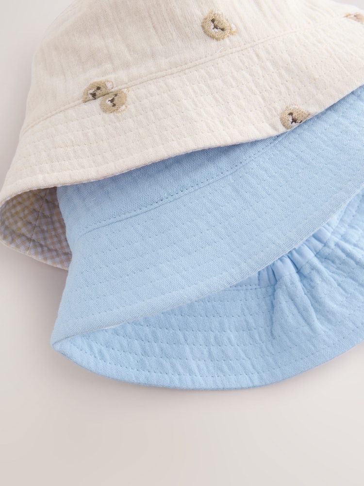 Blue/Neutral Bear Embroidered - Pack de 2 gorros de pescador de algodón 100 % para bebé (0 meses - 2 años) - Image 7 of 8