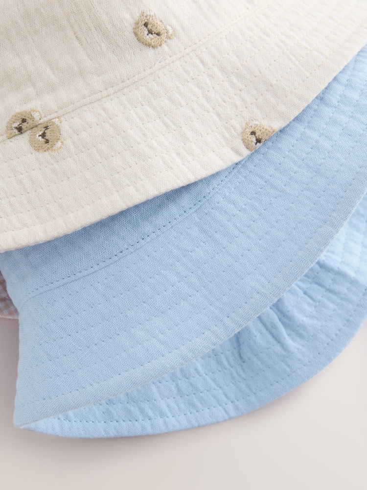 Blue/Neutral Bear Embroidered 100% Cotton Baby Bucket Hats 2 Pack (0mths-2yrs) - Image 8 of 8