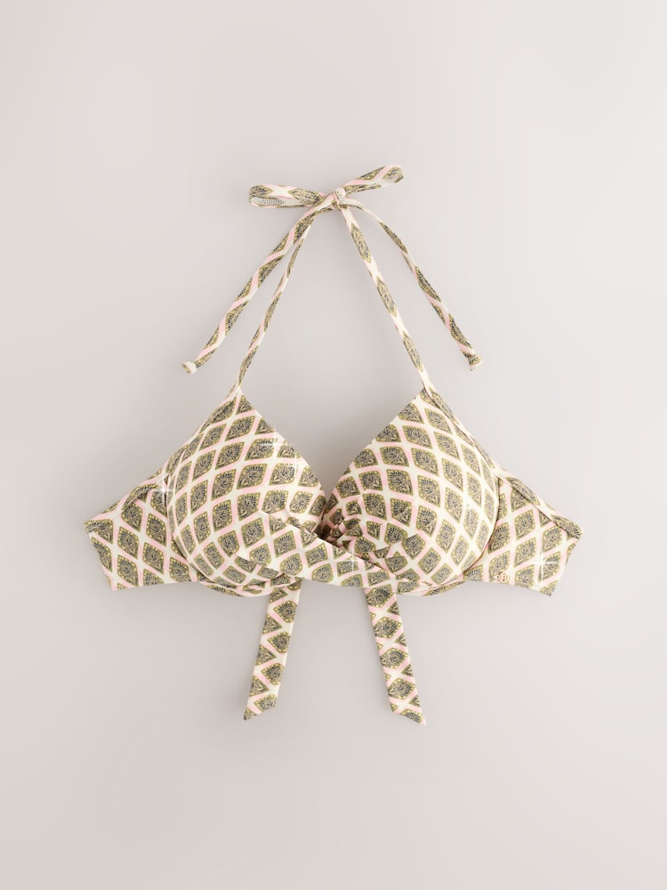 Houtblok Khaki Groen/Cream folie - Bikinibeugeltop met vulling en lage decolleté - Image 6 of 9