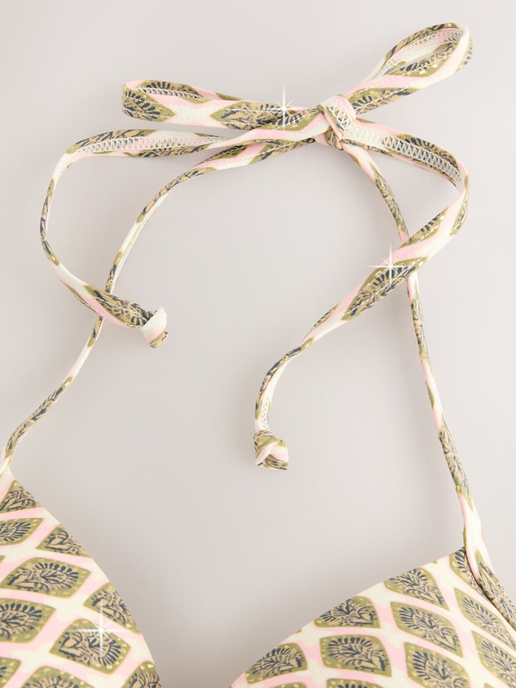 Houtblok Khaki Groen/Cream folie - Bikinibeugeltop met vulling en lage decolleté - Image 8 of 9