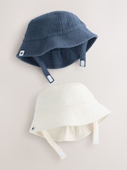 Navy/White 100% Cotton Baby Bucket Hats 2 Pack (0mths-2yrs) - Image 1 of 8