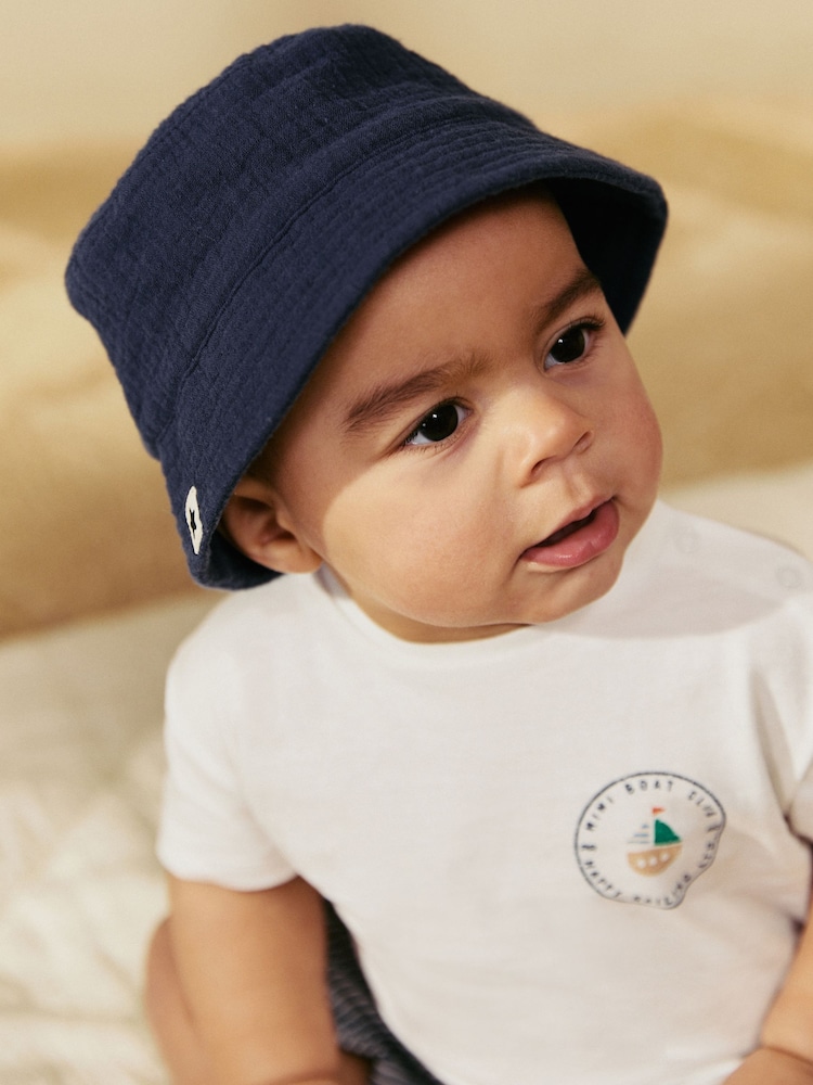Navy/White 100% Cotton Baby Bucket Hats 2 Pack (0mths-2yrs) - Image 2 of 8