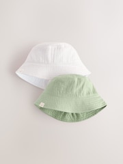 Sage Green And Stripe 100% Cotton Baby Bucket Hats 2 Pack (0mths-2yrs) - Image 1 of 7