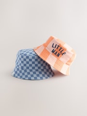 Damier Orange Rayure / Bleu - Lot de 2 chapeaux de seau bébé (0 mois à 2 ans) - Image 1 de 4