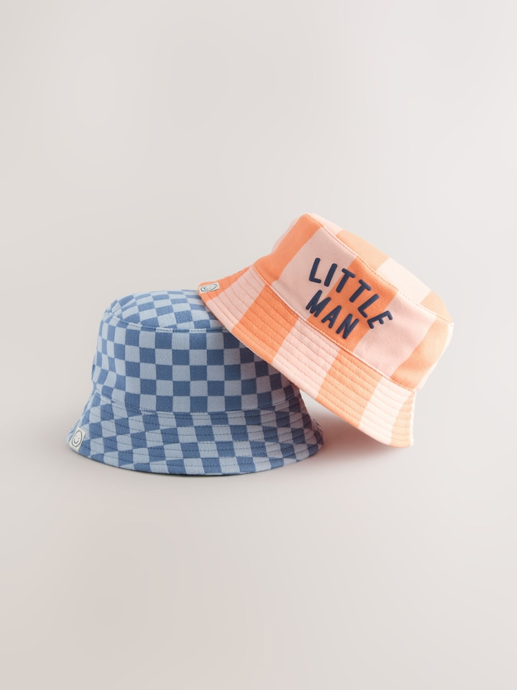 Damier Orange Rayure / Bleu - Lot de 2 chapeaux de seau bébé (0 mois à 2 ans) - Image 1 de 4