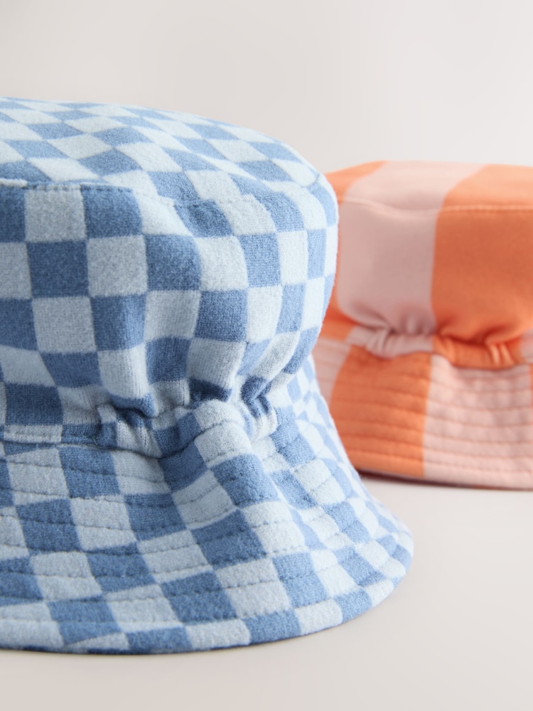 Damier Orange Rayure / Bleu - Lot de 2 chapeaux de seau bébé (0 mois à 2 ans) - Image 2 de 4