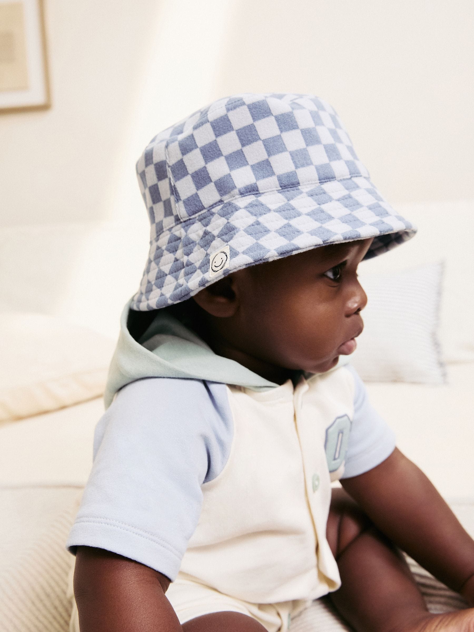 Buy Orange Stripe / Blue Checkerboard Baby Bucket Hats 2 Pack