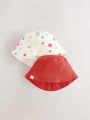 Rouge et imprimé étoile - Lot de 2 chapeaux de seau bébé (0 mois à 2 ans) - Image 1 de 6