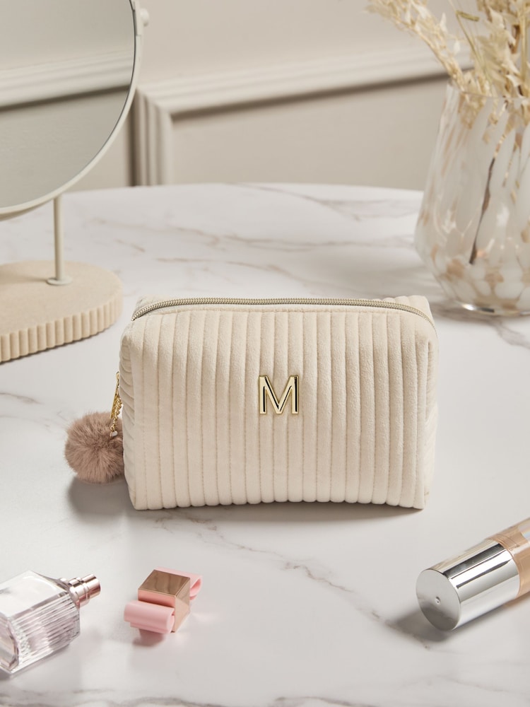 Ribbed Velvet Alphabet Makeup Bag - Image 1 of 5 Ribbed Velvet Alphabet Makeup Bag - Image 1 of 5