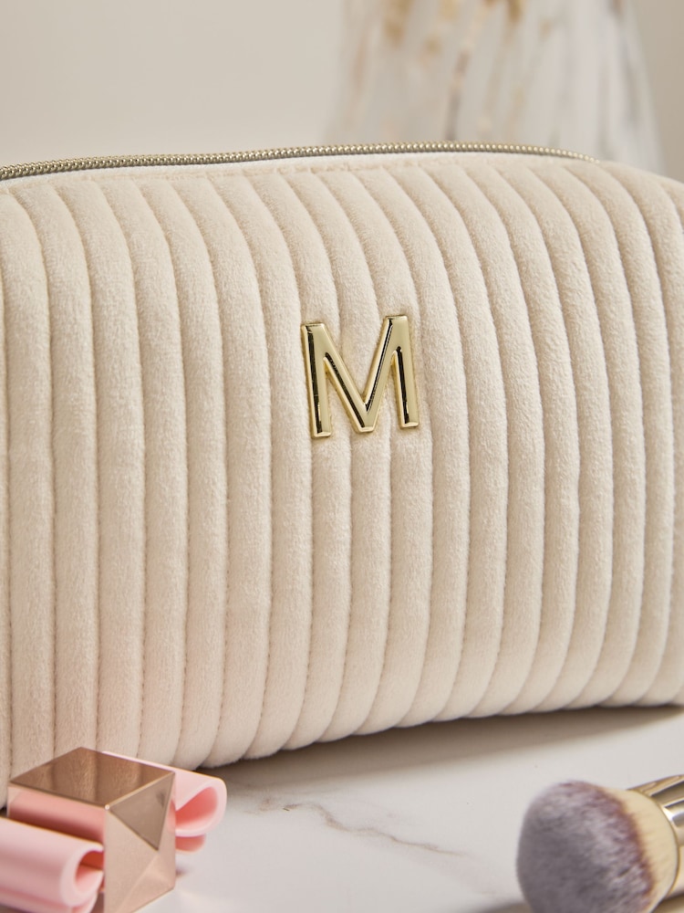 Ribbed Velvet Alphabet Makeup Bag - Image 2 of 5 Ribbed Velvet Alphabet Makeup Bag - Image 2 of 5
