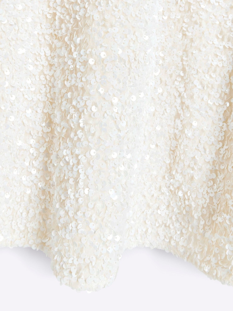 River Island Cream Girls Sequin Velour Shift Dress - Image 4 of 4 River Island Cream Girls Sequin Velour Shift Dress - Image 4 of 4