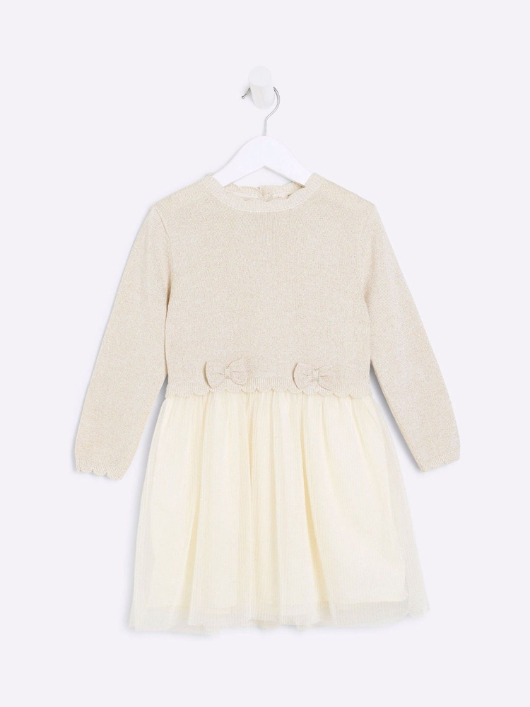 River Island Cream Girls Mesh Tutu 100% Cotton Dress - Image 1 of 4 River Island Cream Girls Mesh Tutu 100% Cotton Dress - Image 1 of 4