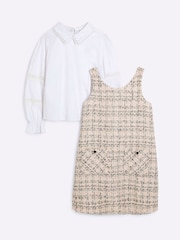 River Island Pink Girls Boucle Bow Shift Dress - Image 1 of 5