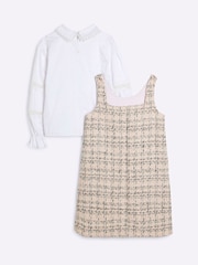 River Island Pink Girls Boucle Bow Shift Dress - Image 2 of 5
