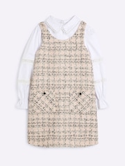 River Island Pink Girls Boucle Bow Shift Dress - Image 3 of 5
