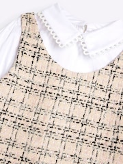 River Island Pink Girls Boucle Bow Shift Dress - Image 4 of 5