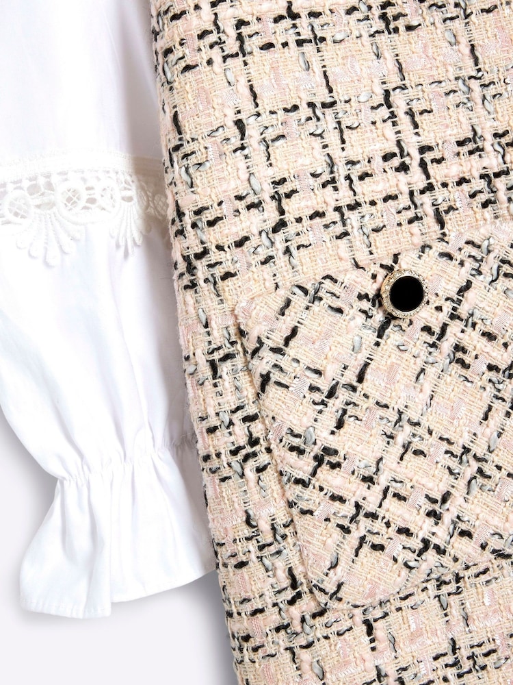 River Island Pink Girls Boucle Bow Shift Dress - Image 5 of 5