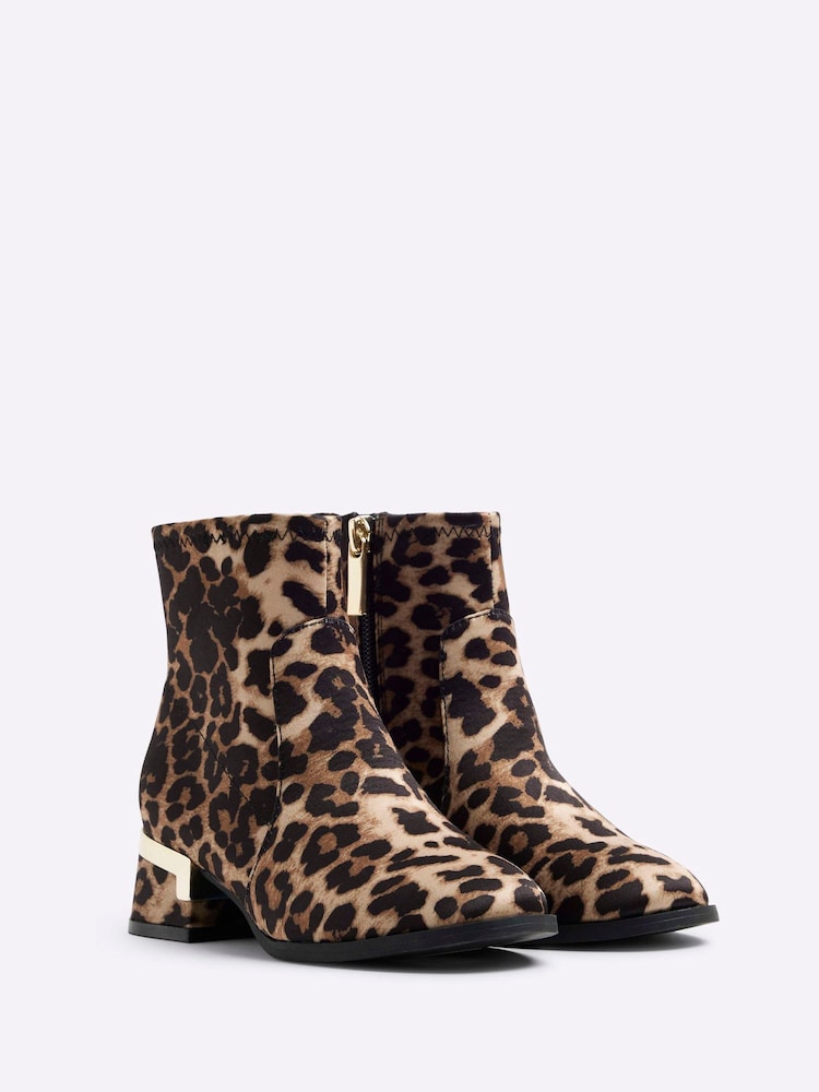 River Island Brown Girls Leopard Heeled Boots - Image 2 of 4