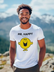 Star Editions Mr. Men Little Miss Mr. Happy 100% Cotton White T-Shirt - Image 3 of 4