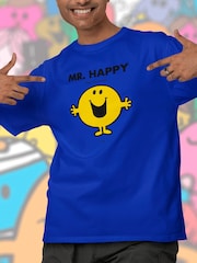 Star Editions Mr. Men Little Miss Mr. Happy Blue 100% Cotton T-Shirt - Image 1 of 4