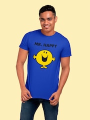 Star Editions Mr. Men Little Miss Mr. Happy Blue 100% Cotton T-Shirt - Image 2 of 4