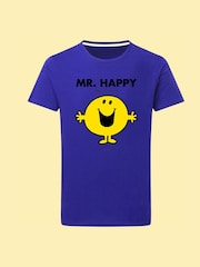 Star Editions Mr. Men Little Miss Mr. Happy Blue 100% Cotton T-Shirt - Image 4 of 4