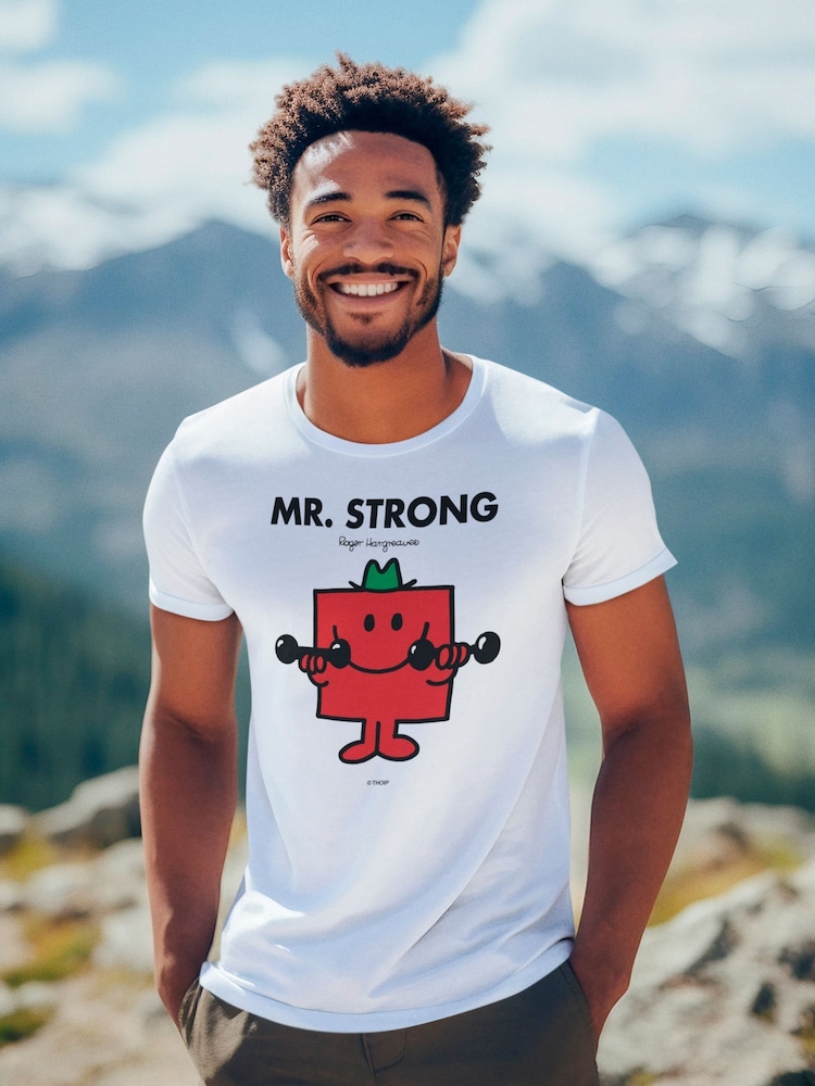 Star Editions Mr. Men Little Miss Mr. Strong 100% Cotton White T-Shirt - Image 3 of 4