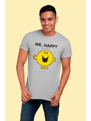 Star Editions Mr. Men Little Miss Mr. Happy Grey 100% Cotton T-Shirt - Image 2 of 4