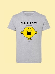 Star Editions Mr. Men Little Miss Mr. Happy Grey 100% Cotton T-Shirt - Image 4 of 4