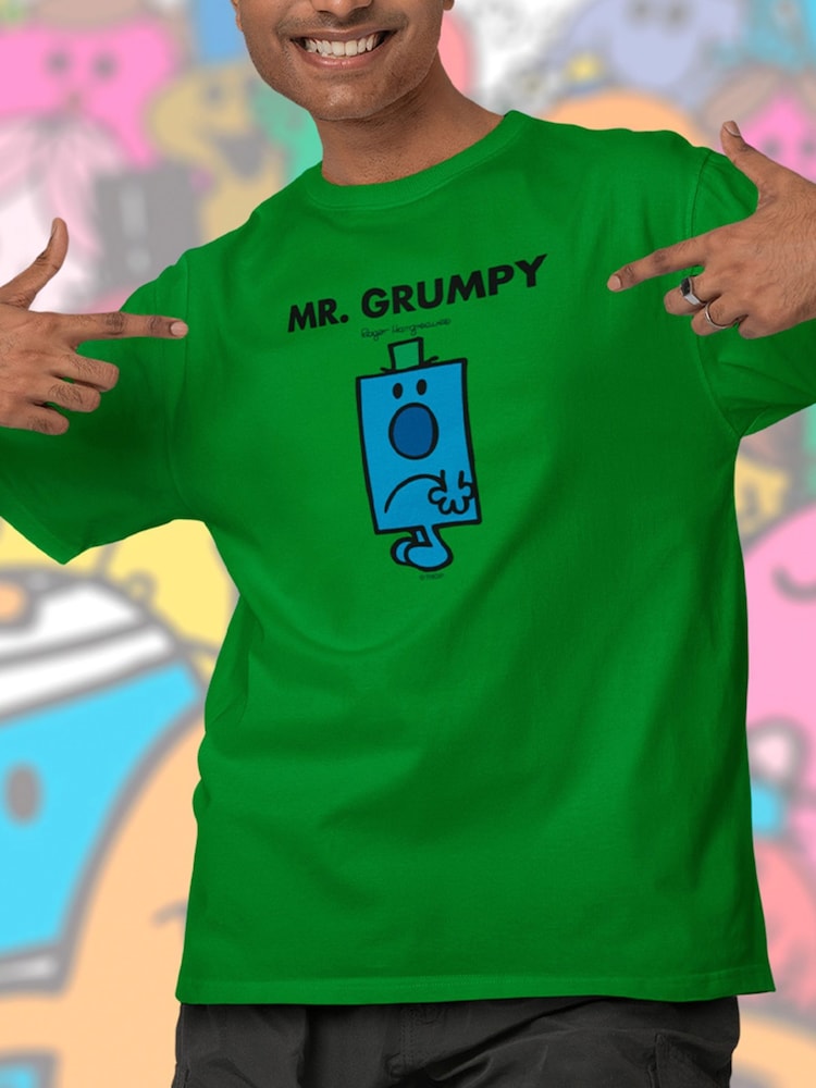 Star Editions Mr. Men Little Miss Mr. Grumpy Green 100% Cotton T-Shirt - Image 1 of 4