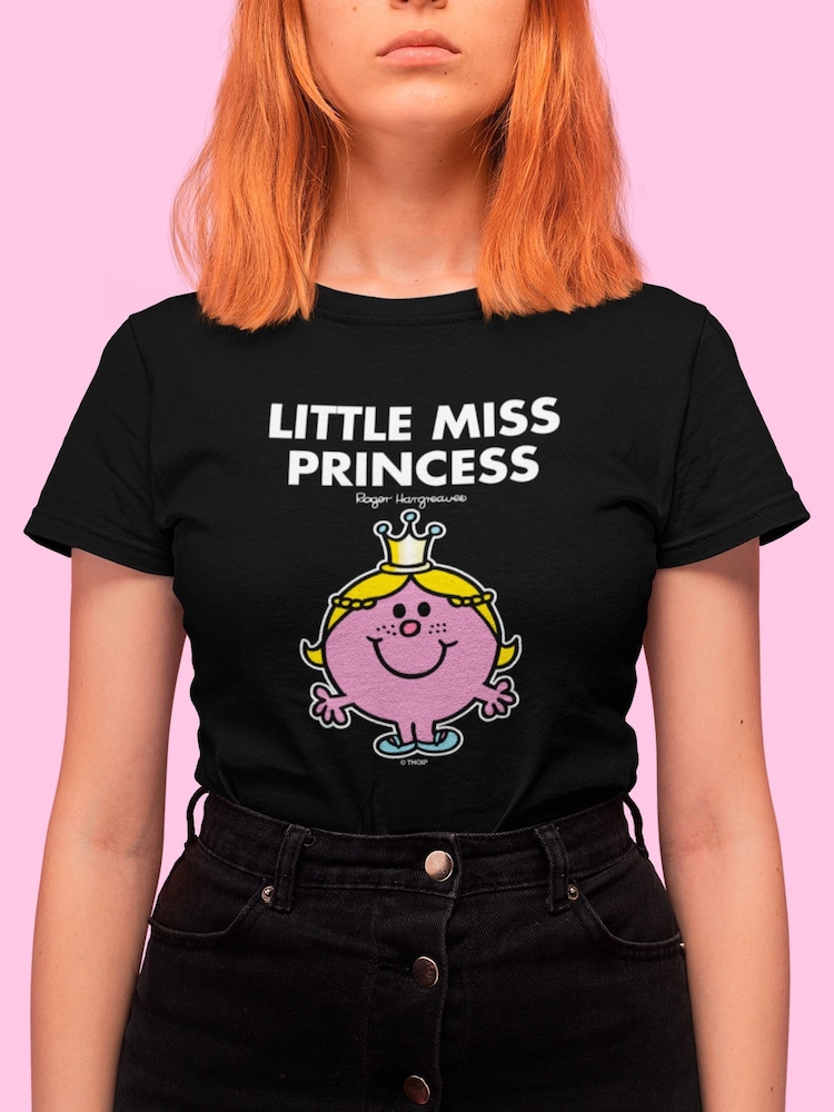 Star Editions Mr. Men Little Miss Princess 100% Cotton Black T-Shirt - Image 2 of 4