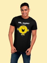 Star Editions Mr. Men Little Miss Mr. Happy 100% Cotton Black T-Shirt - Image 2 of 4