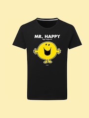 Star Editions Mr. Men Little Miss Mr. Happy 100% Cotton Black T-Shirt - Image 4 of 4
