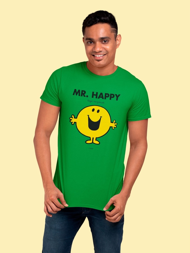 Star Editions Mr. Men Little Miss Mr. Happy Green 100% Cotton T-Shirt - Image 2 of 4