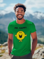 Star Editions Mr. Men Little Miss Mr. Happy Green 100% Cotton T-Shirt - Image 4 of 4