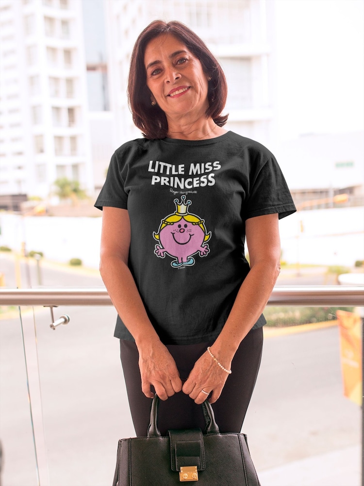 Star Editions Mr. Men Little Miss Princess 100% Cotton Black T-Shirt - Image 2 of 3