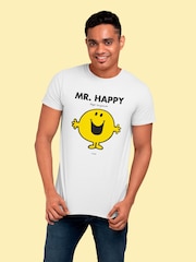 Star Editions Mr. Men Little Miss Mr. Happy 100% Cotton White T-Shirt - Image 2 of 4