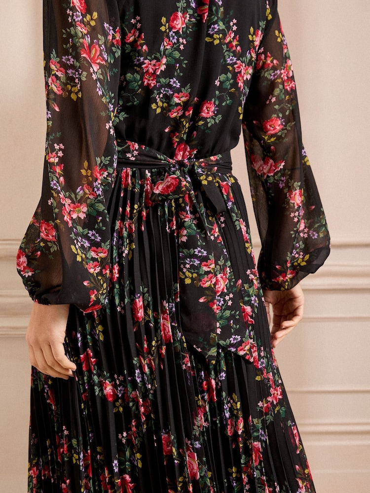 Love & Roses Black Floral Print Midi Dress - Image 4 of 4