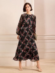 Love & Roses Black Floral Print Midi Dress - Image 1 of 4