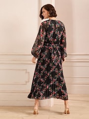 Love & Roses Black Floral Print Midi Dress - Image 2 of 4