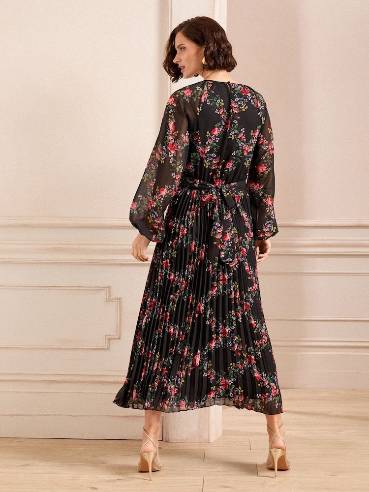 Love & Roses Black Floral Print Midi Dress - Image 2 of 4