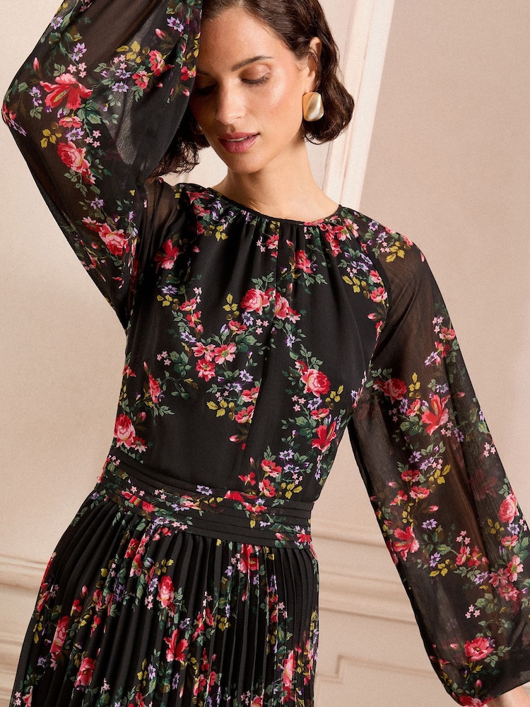Love & Roses Black Floral Print Midi Dress - Image 4 of 4
