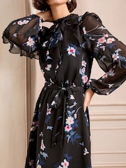 Love & Roses Black Floral Petite Ruffle Belted Mini Dress - Image 4 of 4