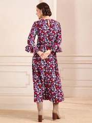 Love & Roses Black Floral Ruffle Sleeve Midi Dress - Image 4 of 4
